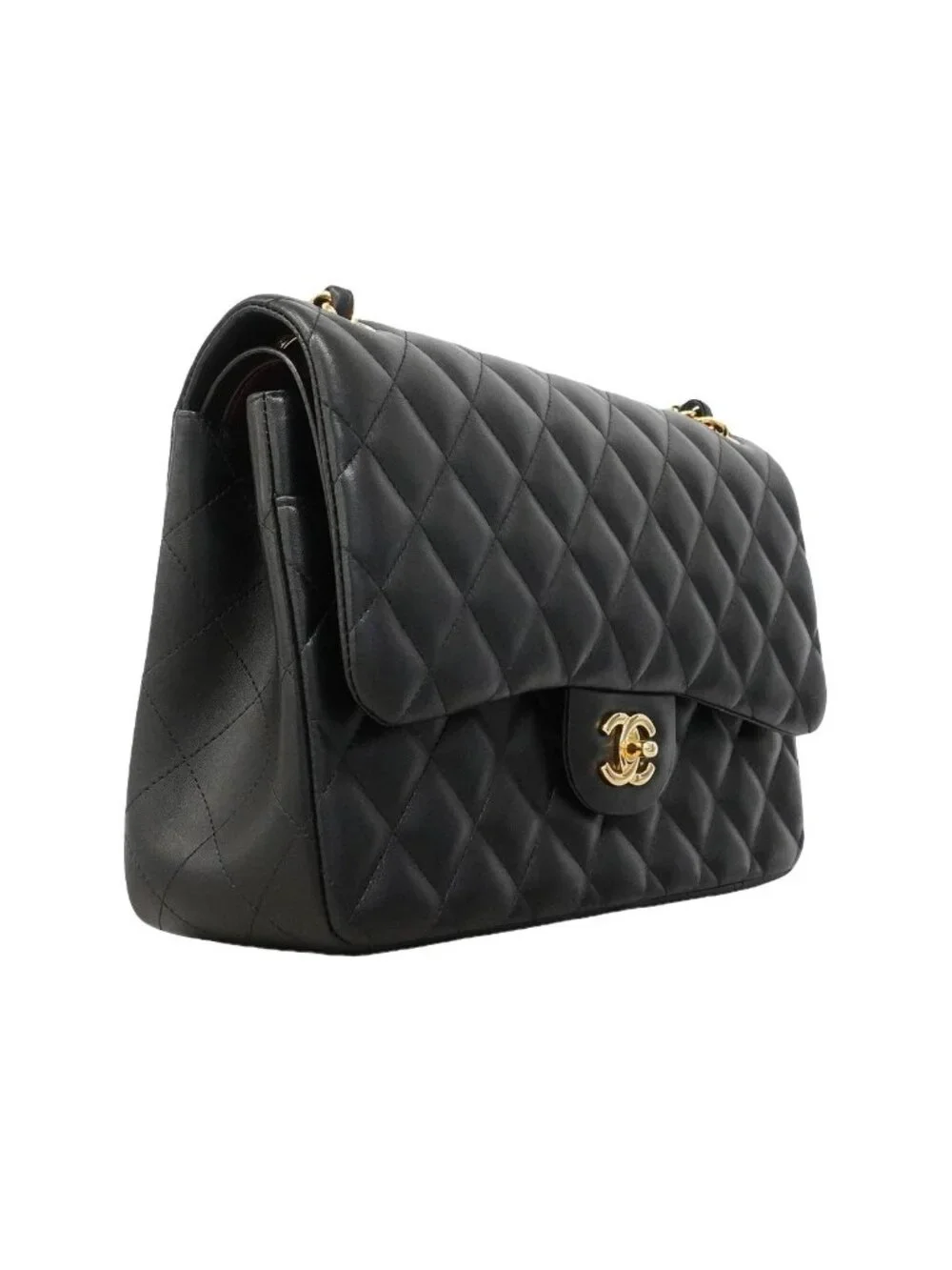 Chanel Shoulder Bag Maxi Quilted Lambskin Black Gold